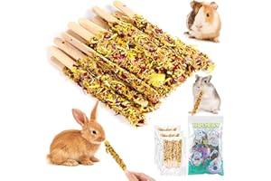 Abizoo kauspielzeug Kaninchen,18 pcs Hamster leckerlies Holz mit Blütenblättern Sticks Hasen,zwergkaninchen, Chinchilla, Meerschweinchen, Rennmaus, Degu Futter nager Kauspielzeug Snacks