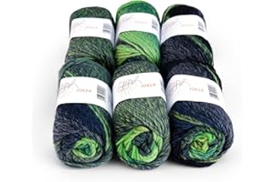 ggh Joker Box – 6 ovillos, mezcla de lana virgen con degradado , lana para tejer o ganchillo, color 016, verde y azul marino, mezclado