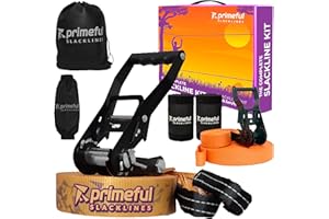 ‎PRIMEFUL Primeful® Slackline Set 18,5m - Premium Komplettset mit Hilfsseil, Ratsche, Baumschutz & Tasche - TÜV-geprüft bis 150kg - Balance Training für Kinder, Anfänger & Erwachsene - Outdoor Fitness Geschenk