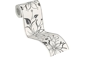 A.S. Création awallo selbstklebende Bordüre floral jung 5,00 m x 0,13 m metallic schwarz weiß Made in Germany 346629 3466-29