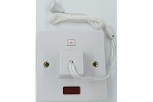 Electric Shower Ceiling Switch with Pull Cord 45 Amp Double Pole Isolator Isolation White Bathroom with Neon by Status