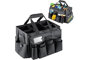 M.J COMFY-LIFE Cleaning Caddy Organizer with Handle, Large Multi-Compartment Cleaning Tote Bag with Removable Dividers, Adjustable Shoulder Strap & Waist Belt for Cleaning Supplies (BLACK)