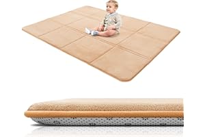 BYBYME 3cm Thick Baby Play Mat for Floor, 150 * 200cm Foldable Playpen Mat with Non-Slip Backing for Infant, Kids and Toddler Crawling, and Perfect Carpets for Yoga, Exercise, Light Brown