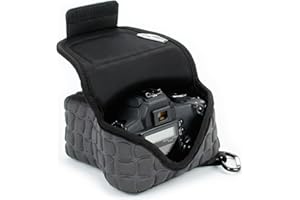 USA Gear Housse Appareil Photo Numérique et Accessoire en Néoprène Rembourré, Protection Robuste avec Poche et Ceinture - Compatible avec Appareils Canon, Nikon, Pentax, Lumix Et Plus - Noir/Gris