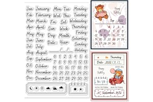 GLOBLELAND Calendario Nota Timbri Trasparenti per DIY Scrapbooking Decor Data Settimana Giorno Mese Meteo Testo Silicone Trasparente Francobolli per Fare Carte Album di Foto Decor 148x21x3mm