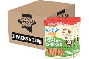 Good Boy - Chewy Twists With Chicken - Dog Treats - Made With 100% Natural Chicken Breast Meat - 320 Grams - Gluten Free Dog Treats (Case of 3)