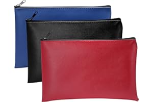 BEIMEIII Lot de 3 sacs bancaires en cuir synthétique 25 x 16 cm pour documents A5 Porte-monnaie pour affaires, ménage, école