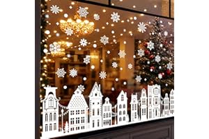 Pegatinas Navidad Ventanas Cristal, QXRXN 9 Hojas Pegatinas Ventana Adornos Navideñas Vinilo Blanco Copo de Nieve Casa para Cristales Puerta Escaparate Decoracion Navidad Hogar