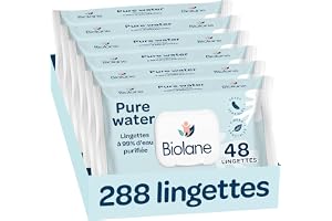 BIOLANE Rengöringsdukar rent vatten - baby - set med 6 x 48 (288 servetter) - renat vatten - rengör och skyddar - kropp och säte - känslig hud - från födseln - tillverkad i Frankrike
