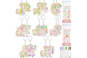 TOPJOWGA Unicorno portachiavi, 26 Pezzi Unicorno in Legno per Fai Da Te, Artigianato Kit Unicorno Legno, Portachiavi in Legno, Kit per Attività Creative con il Legno per Bambini