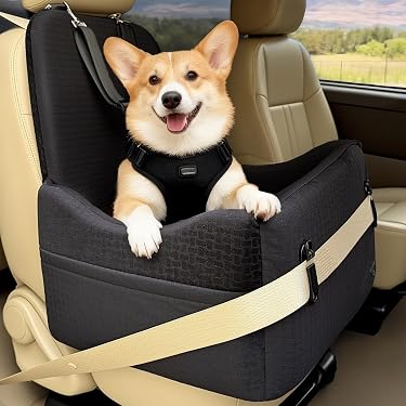 Siège Auto Chien Moyen/Grand Jusqu'à 23 Kg - Rehausseur Voiture Avec Sangle Sécurité, Coussin Épais Antidérapant Lavable