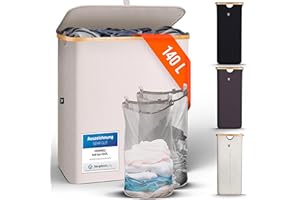 HENNEZ Wäschekorb mit Deckel 2 Fächer Wäschekorb Beige - Grau 140L Wäschesack schmal - Wäschesortierer Wäschebox Wäschetonne Wäschesammler mit Deckel Wäschetruhe Wäschekörbe laundry baskets