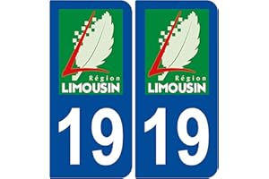 Supstick 2 Stickers Autocollants Plaques Immatriculation Auto Dept 19 Limousin Bleu Foncé Angles Arrondis