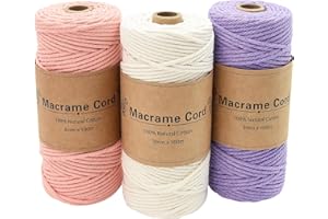 Coriver Hilo Macrame 3 mm, 3x100M Hilo de Macrame, Cuerda Macrame, Cordón de Algodón de Macramé, Hilos Macrame para Tapices Manualidades Cortinas Bricolaje Hogar Decoracion (5.Morado+Rosa+Beige)