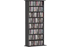 HOMCOM Rangements pour CD et DVD, meuble de rangement multimédia, capacité max. 360 CD/185 DVD et Blu-ray, 8 compartiments et 6 étagères réglables, pour salon, chambre, 58 x 24 x 126,3 cm, noir