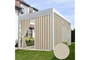 HolidayIdeas 4 Panels Linen Outdoor Curtains for Patio Waterproof Cream Outside Curtains 120 inch Long-Indoor/Outdoor Gazebo Wide Curtains Weatherproof, Privacy for Pergola, Porch, Cabana 110"x120"