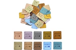 WIYOULD 40 pezzi PU Leather Label Faux Leather Handmade Sew on Tag Etichetta Handmade Embossed Tag Abbellimento Crochet Maglia FAI DA TE Jeans Borse Scarpe Cappello Abbigliamento Accessori (LZ, 10colors)