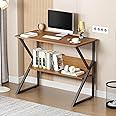 Lukzer Engineered Wood Computer Desk with Modern Style and Space-Saving Design, (MST-001/ 100x50x78cm / Oak Brown- Top/Black) Design with Book Shelf