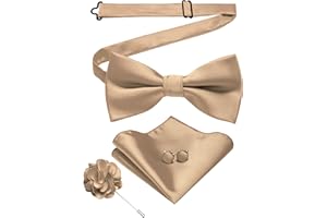 JEMYGINS Nœud papillon pour homme, en sergé uni, avec boutons de manchette carrés de poche, motifs floraux, coffret cadeau pour les fêtes, les affaires et les mariages