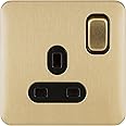 Schneider Electric Lisse Screwless Deco - Switched Single Power Socket Double Pole, 13 A, GGBL3010DBSB, Satin Brass with Black Insert