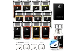 SIAZIH Cuadrado Giratorio Frascos De Vidrio Con Tapa Triple Calibre Giratorio 360°,12 Bottes De Cristal, 120 ml Bottes Especias, Ideal Para Almacenaje Cocina Especias