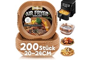 COZOR 200 sztuk kwadratowego papieru do frytkownicy powietrznej o średnicy 20-24,5 cm, trwały bez BPA, jednorazowy nieprzywierający papier do pieczenia