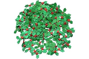 GUANG-T Christmas Holly and Berry Christmas Embellishments, 100 Pieces Mini Craft Berry Greens Leaf Sequins, Fabric Leaf Confetti for Holiday Christmas Wreath Arrangement Gift Tag and Card Making (3.5CM )