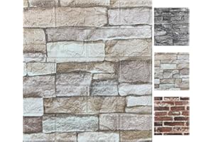 YU LI 3DH 10PCS 3D Wall Panels Peel and Stick Foam 3D Brick Wallpaper Peel and Stick Faux Stone Wall Panel Self-Adhesive Wallpaper (10PCS, Rock Color)