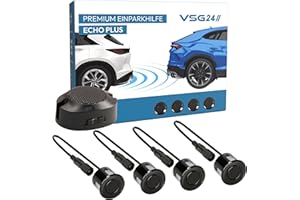 ‎VSG VSG24 Premium Einparkhilfe hinten zum nachrüsten am Auto, PDC Parksensoren hinten mit Stecksystem für einfachste Montage Rückfahrwarner mit Lautsprecher & 4 Sensoren Parkhilfe Nachrüstsatz Schwarz
