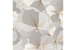Yullpaper Carta Da Parati Fiori Pellicola Adesiva Beige/Oro/Grigio Per Pareti Carta Adesiva Per Mobili Fantasia Decorazione Da Parete Modello Floreale Rivestimento Adesivo Per Mobili 44,5cm x 300cm