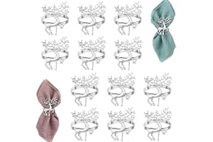 ZEXUPORIUM 12 Pièces Rond de Serviette Noel,12 Pièces Renne Rond de Serviette Noel, pour Noel Decoration Table, Fête, Mariage, Thanksgiving (Argent)