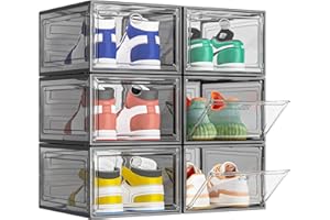 TidyTrove Cajas de Zapatos, 6 Cajas de Almacenamiento de Zapatos de Plástico Transparente Apilables, Contenedores Organizadores de Zapatos con tapas para Mujeres/Hombres, Negro