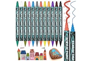 AUAUY 12 markerów akrylowych do kamieni, wodoodporne, z podwójną końcówką, do rysowania i malowania, do drewna, ceramiki, szkła, płótna, majsterkowania, 12 sztuk