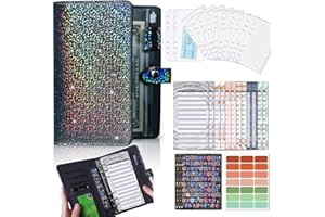 HYKIEE Budget Binder/Money Saving Wallet for Cash Stuffing Savings/Budgeting, Small A6 6 Ring Budget Book Planner Organiser PU Leather with Money Folder/Cash&Bill Envelopes & Expense Budget Sheets, Black