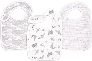 Glattol aden + anais 100% Cotton Muslin Snap Bib – Super Absorbent, Soft 3-Layer Baby Bib for Boys & Girls with Adjustable Snap-Closure for Teething, Eating, Drooling, 3-Pack, Map the Stars