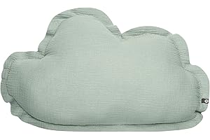 von Herzen Handmade Musselinkissen aus 100% Baumwolle I Kinderkissen I Dekokissen aus Musselin in Wolkenform I Wolkenkissen für Kinderzimmer & Bett I Handgenähtes Kissen mit Watte gefüllt (Mint)