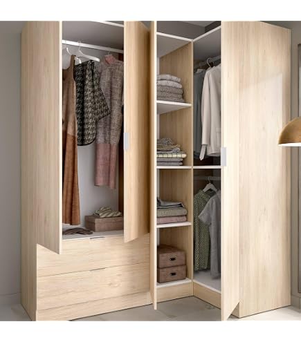 Sweeek Modulo Armadio Guardaroba Con Appendino E Porta Pantaloni 4 Barre - Marrone Naturale, 60x45x180 Cm