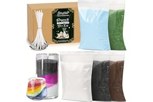 BLINGFUN Kit de Fabrication de Bougies en Cire de Sable DIY – 5 Couleurs (Refillable) avec Mèches et Perles de Cire – Décoration pour Fêtes (Halloween, Noël, Mariage, Anniversaire)