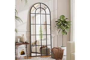 Koonmi Fönsterruta-helkroppsspegel 64 x 175 cm, metallram, svart | Rutnätsdesign med metallram, hängande eller sned på väggen, dekorativ helkroppsspegel för entré och vardagsrum