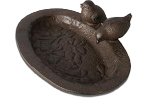 WHOLE HOUSE WORLDS Rustisches Vogelbad mit 2 Babyvögeln, Gusseisen, Braun, 19,5cm x 15cm x 5.5cm, 913g