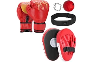 exsulity 3-i-1-boxningshandske och slagstoppning set för ungdomar och vuxna, boxkudde med boxreflexboll, boxutrustningsset för MMA, kickboxning, karate, muay thai