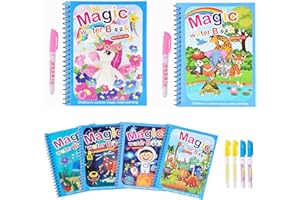 RoserRose 6 pezzi di libro da colorare Water Wow, libro Doodle riutilizzabile libro di disegno magico con acqua e set di matite, per bambini piccoli ragazzi e ragazze 3 anni più