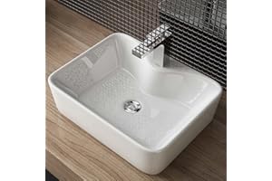 Lavabo in ceramica di design, lavabo per le mani, per il bagno degli ospiti, Waschbecken24 (48x37x13cm, Bianco / A98)