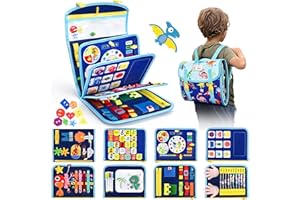 BuzzoXerex Busy Board, 8 en 1 Libro Montessori 1 año, Busy Book de Actividad para Viajes en Coche y en Avión Niños, Juguetes Montessori Regalo para Niñas y Niños a Partir de 1 año