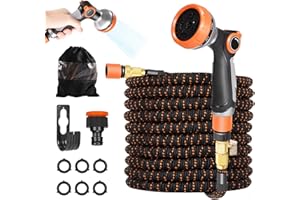 TOWWOO Manguera de Jardín 15m/50ft, Manguera Extensible con 10 Funciones, Manguera Riego Flexible con Doble Capa de Látex, Tela 2500D, Conectores de Latón de 1/2" y 3/4" Pulgadas Amarillo negro