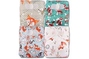 Littles & Bloomz, Reusable Pocket Cloth Nappy, Fastener: Hook-Loop, Set of 4, Patterns 408, with 8 Microfibre Inserts