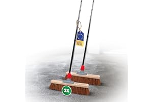 Novaliv Lot de 2 balais en coco de 40 cm avec manche en poils de coco naturels Idéal comme balai d'atelier avec manche - Balai industriel - Balai de maison - Balai de peinture - Balai de terrasse -