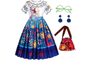 Foierp Encanto Deguisement Robe Mirabel - Isabella Pepa Luisa Costume Enfant Fille avec Sac à Bandoulière Taille 2-10 ans