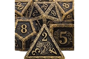 ARUOHHA Music DND Dice Set with Gift Box, Antique Gold Polyhedral Dice Set Dungeons and Dragons Metal D&D Dice RPG Role Playing Games 6 Sided D and D Dice D20 D12 D10 D8 D6 D4