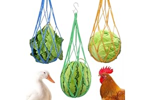 MAIXINNEW 3 Stück Hühner Futternetz zum Aufhängen mit Haken, Hühner Beschäftigung Draußen mit Haken für Hühner, Gemüse Hühner Hängende Futterautomat mit 3 Haken für Hühnerstall, Vogelkäfige Picken Aktivität